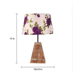 foziq Purple & White Shade Table Lamp With Brown Woodden Base image 4