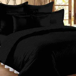 Black Solid TC 300 Cotton Double Bed Sheet With 2 Pillow Covers by Jaipur Fabric-picture-36