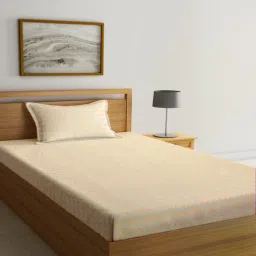 klotthe Orange Geometric 300 TC Cotton Fitted Single Bedsheet with 1 Pillow Cover-picture-20