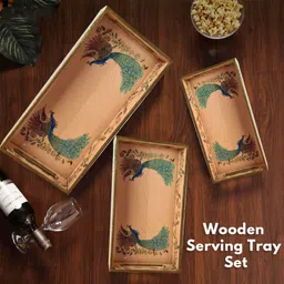 deeptech expertise Peacock Design Serving Tray Set with Handle Tray image 3