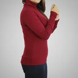 gulika Women Solid High Neck Maroon Sweater image 2