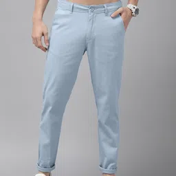 roadster Men Regular Fit Blue Pure Cotton Trousers-picture-11