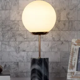 kapoor lampshades Lecce White Glass Shade Night Lamp With Marble Base image 1