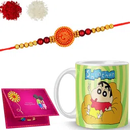 vraantika Designer Shree-Dora5-230_ADN21 Gold Finish Rakhi, Chawal Roli Pack, Greeting Card, Mug Set-picture-25