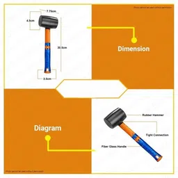 ammk power tools Rubber Hammer/Mallet with Shock-Absorb Fibreglass Handle&Textured Cushion Grip Mallet image 4