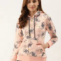 Duke Women Peach-Coloured & Grey Floral Printed Hooded Sweatshirt-picture-11