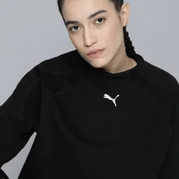 Puma Women Black Evostripe High Neck Crew Pure Cotton  Relaxed Fit Sweatshirt-picture-25