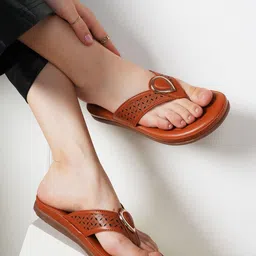 Mast & Harbour Women Textured T-Strap Flats with Laser Cuts image 1