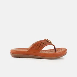 Mast & Harbour Women Textured T-Strap Flats with Laser Cuts image 4