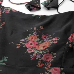 Inddus Women Black Floral Printed Regular Kurta with Trousers & With Dupatta image 2