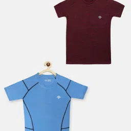 CHIMPRALA Girls Pack of 2 Maroon & Blue Antimicrobial Outdoor T-shirts-picture-42