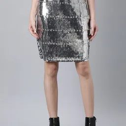 SHOWOFF Embellished A-Line Above Knee Skirt-image-0