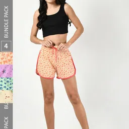 BAESD Women Pack of 4 Printed High-Rise Pure Cotton Shorts-picture-27