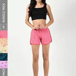 BAESD Women Pack of 5 Printed High-Rise Regular Fit Regular Cotton Shorts-image-72