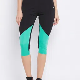 ATHLISIS Women Black & Green Colourblocked E-Dry Technology Training Tights-image-55