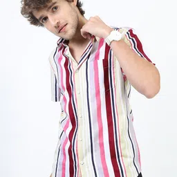 HIGHLANDER Men Pink Slim Fit Striped Casual Shirt-image-56