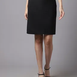 Crozo By Cantabil Women Black Solid Straight Skirts-picture-40