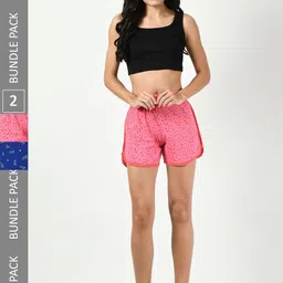 BAESD Women Pack Of 2 Printed High-Rise Pure Cotton Shorts-picture-35