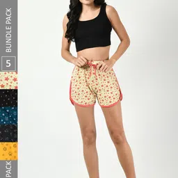 BAESD Women Pack Of 5 Printed High-Rise Pure Cotton Hot Pants-image-53