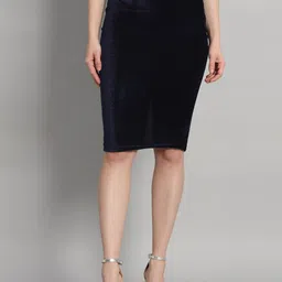 VAARARO Knee Length Pencil Velvet Skirt-picture-35