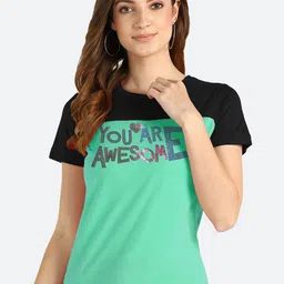 shashvi Women Teal Typography Printed T-shirt-image-80