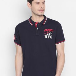 Basics Men Navy Blue Polo Collar Muscle Fit T-shirt-picture-32