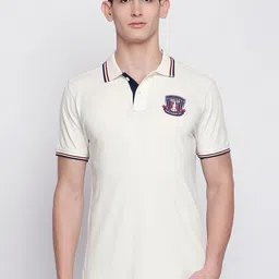 Basics Men Off White Polo Collar Muscle Fit T-shirt image 1
