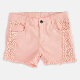 Pantaloons Junior Girls Peach-Coloured Denim Shorts-image-3