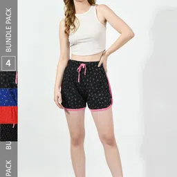 BAESD Women Pack Of 4 Printed High-Rise Pure Cotton Hot Pants-image-90