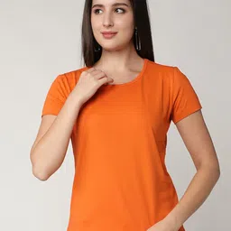 CLUB A9 Women Orange Solid Bio Finish T-shirt-picture-13