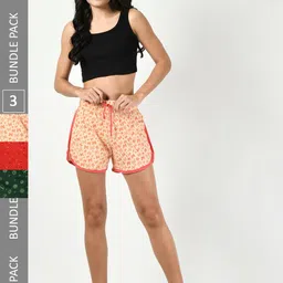 BAESD Women Pack Of 3 Conversational Printed High-Rise Pure Cotton Shorts-image-94