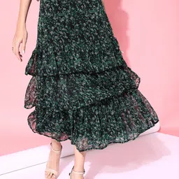 STREET 9 Women Green Printed Maxi Flared Skirt-image-41