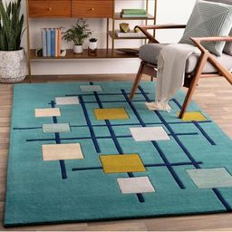 IMRA CARPET Turquoise Blue Geometric Anti-Skid Woollen Carpet-picture-20