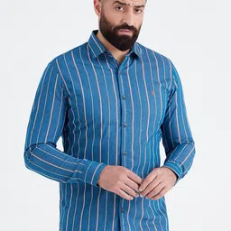 MR BUTTON Men Slim Fit Striped Casual Shirt-image-38