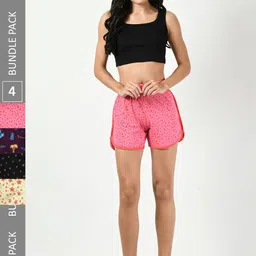 BAESD Women Pack Of 4 Conversational Printed Pure Cotton Shorts-image-95