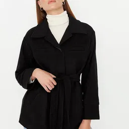 Trendyol Women Black Solid Cotton Coat-picture-14