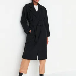 Trendyol Women Black Solid Longline Overcoat-picture-36