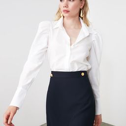 Trendyol Women Navy Blue Solid Straight Pencil Skirt-picture-19