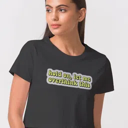 FashionRack Women Black Typography Printed Antimicrobial Crop Cotton T-shirt-image-22