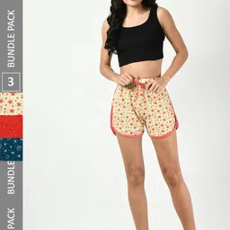 BAESD Women Pack Of 3 Printed Pure Cotton High-Rise Shorts-image-72