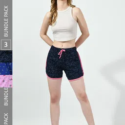 BAESD Women Pack Of 3 Printed Pure Cotton High-Rise Shorts-image-63