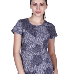 laasa  sports LAASA SPORTS Women Grey Geometrical Printed Dry Fit Training or Gym T-shirt-picture-42
