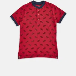 Pantaloons Junior Boys Maroon Printed Cotton Henley Neck T-shirt-picture-12