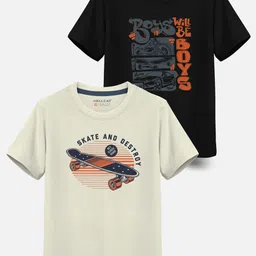 HELLCAT Boys Pack Of 2 Typography Printed T-shirt-picture-26