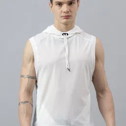 Fitkin Self Design Hooded Sleeveless Relaxed Fit Anti Odour Technology Sports T-shirt-picture-41