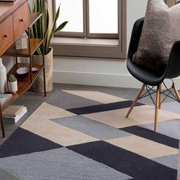 Safiya Carpet Blue & Cream Geometric Hand-Tufted Woollen Carpet-picture-7