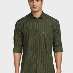 ColorPlus Men Green Tailored Fit Striped Cotton Casual Shirt-picture-16