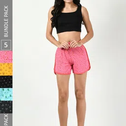 BAESD Women Pack of 5 Printed High-Rise Regular Fit Regular Cotton Shorts-image-71