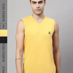 mack jonney VIMAL JONNEY Pack of 2 V-Neck Sleeveless Cotton T-shirt image 1