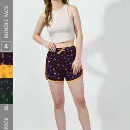 BAESD Women Pack of 4 Printed High-Rise Pure Cotton Shorts-picture-26